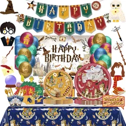 Hot Harry Potter Birthday Party Supply Disposable Banner Cake Topper Hanging Flag Harry Potter Balloons Set Birthday Decoration