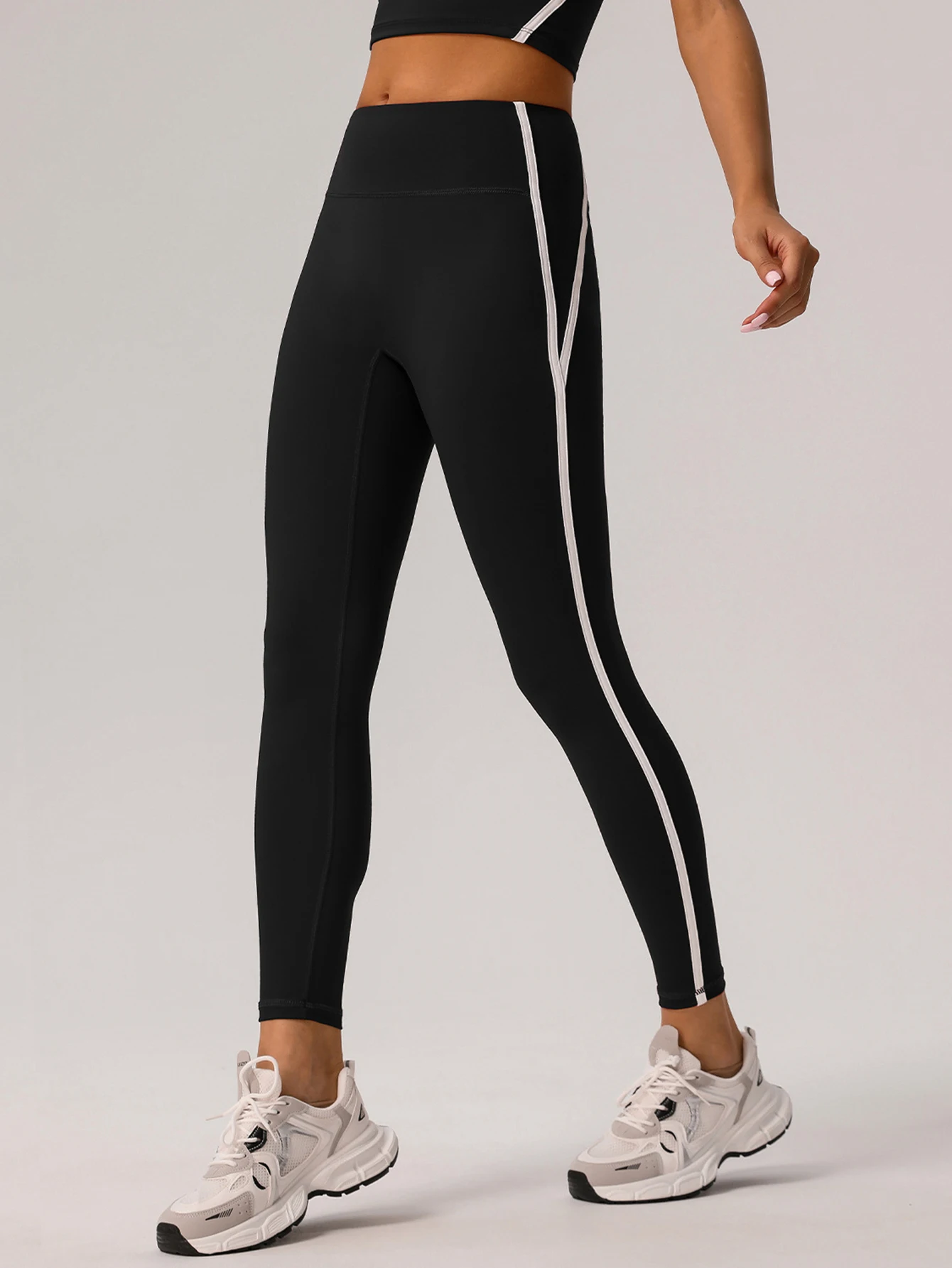 Women's High Waist Ankle Slim Leggings with Side Stripe Contrast Color Chic Basic Daily Pants for Autumn