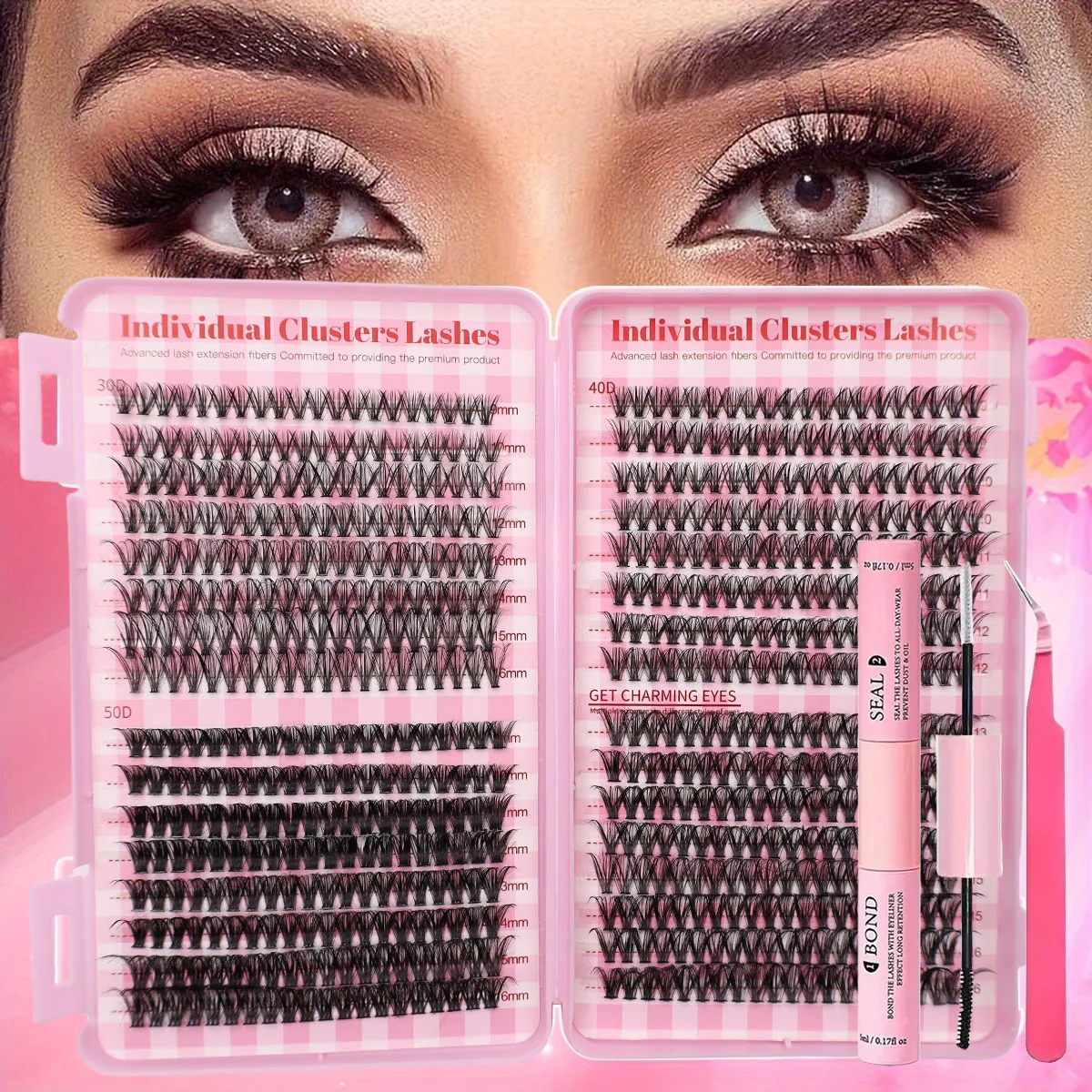 DIY Wimpernkleber-Set 640 Tuft Luxus-Wimpernverlängerungs-Kit, mit D-Curled Einzelwimpern, Wimpernbüscheln, Wimpernkleber und Zubehör