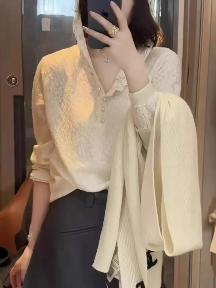 Suéter de malha com capuz de renda Faionable feminino outono inverno exclusivo Sle Personali Match All over Top versão coreana Slim...