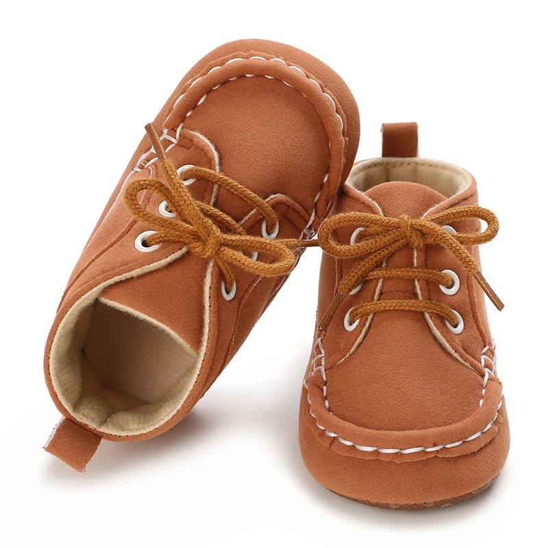 Newborn Baby Boys And Girls Brown Casual Shoes Baby First Walking Shoes Soft Sole Anti Slip Baby Casual Shoes 0-18M