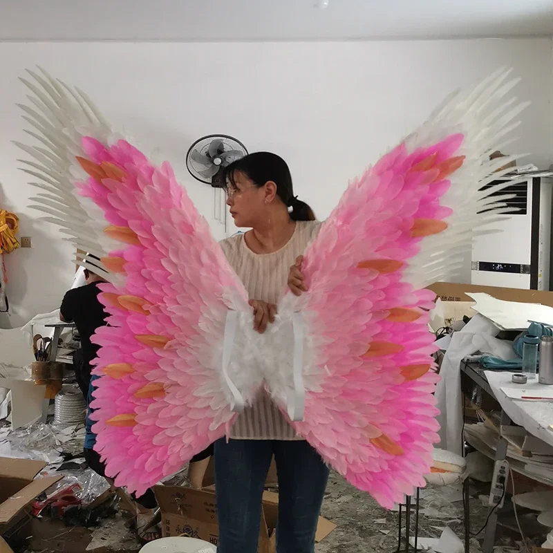 Angel Wings Cosplay Performance Props Rainbow Wings Spread Angel Wings Carnival Fancy Dress Accessory Natural Goose Feathers