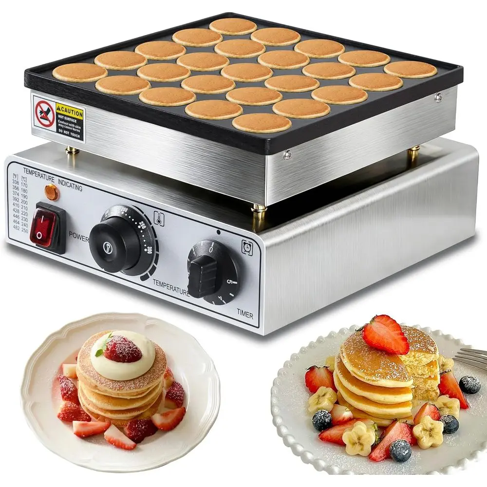 

25-Cup Capacity Non-Stick Electric Pancake Maker, 950W with Temperature and Timer for Commercial Use