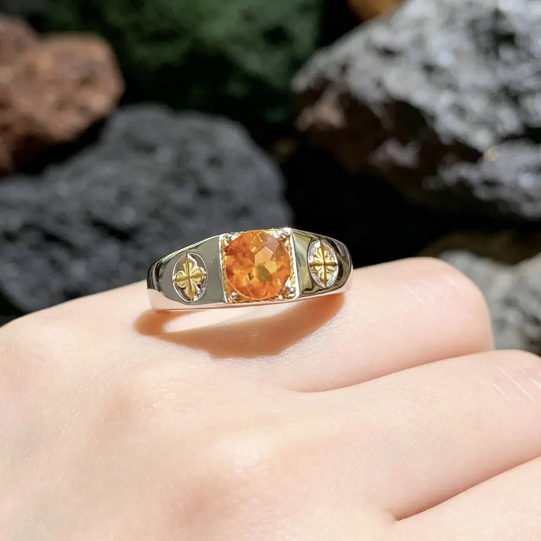 1ct 6mm VVS Grade Natural Citrine Silver Ring for Woman Round Cut  Silver Citrine Ring 925 Silver Crystal Ring for Party