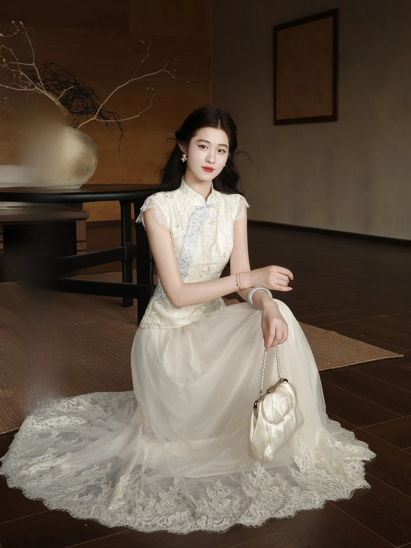 

Комплект с кружевной юбкой средней длины Lingshan: модный женский костюм весна-лето с коротким рукавом, вышивкой, хлопковый, с завышенной талией, с цветочным узором