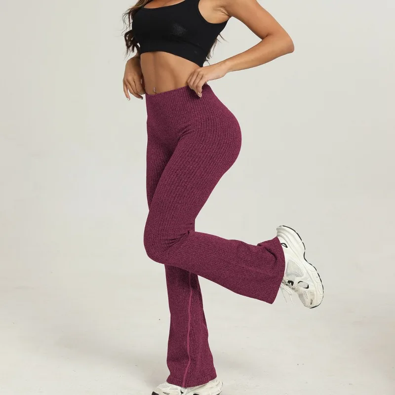 المرأة عالية الخصر جرس أسفل السراويل الصلبة مضلع طماق سلس سليم اليوغا جرس قيعان الصالة الرياضية ممارسة الجري محبوك طماق