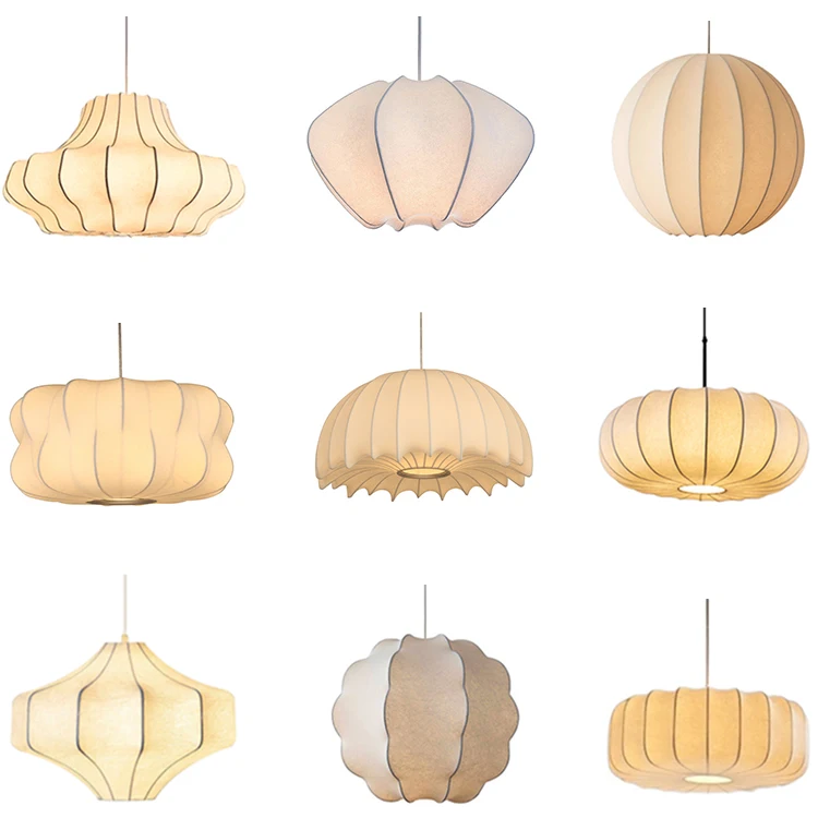 

Minimalist Silk Pendant Lights Fabric Lampshade White Chandelier Lamp Lighting