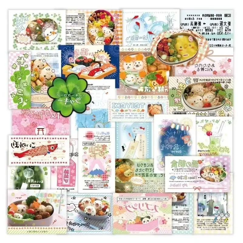 30pcs/set Square Ticket Style Sushi Food Retro Stickers Scrapbooking Graffiti Decoration Stickers for Wall Laptop Luggage DIY