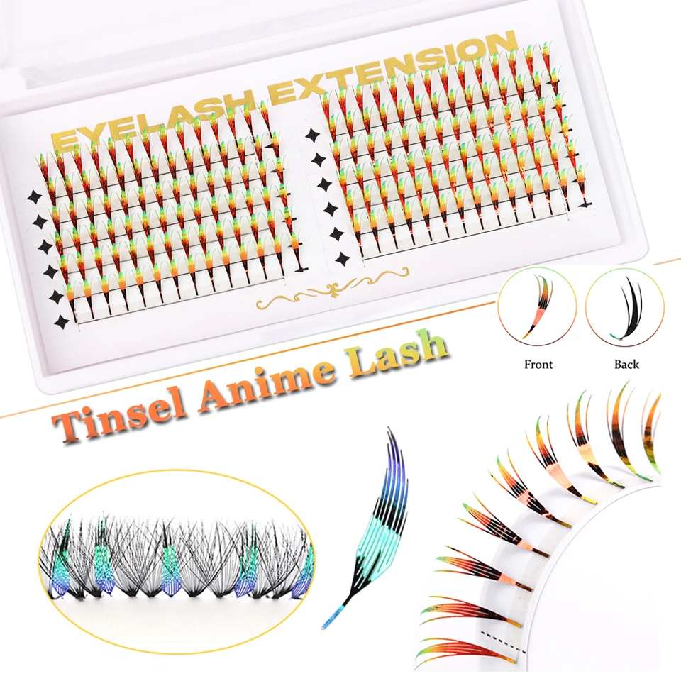 

AGUUD New Holographic Colored Feather False Eyelash Tinsel Anime Eyelash Extension Dual Sided Comic Spire Lash Christmas Eyelash