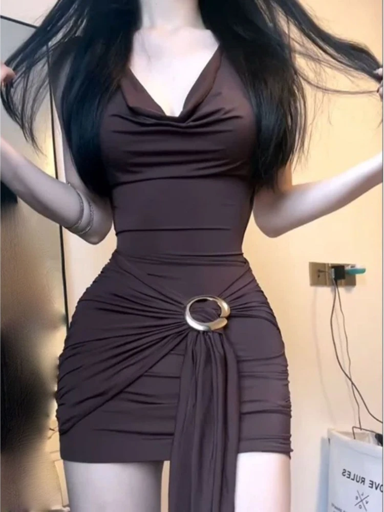 

Американские сексуальные облегающие платья-бретельки Y2k с тонкой талией и рюшами Vestidos De Mujer, новинка лета 2024, платье-жилет для женщин