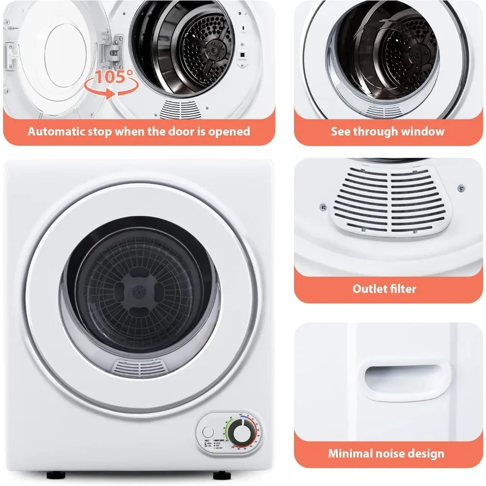 เครื่องอบผ้าแบบพกพา 850W เครื่องอบผ้าขนาดกะทัดรัด 1.5 คิวโหลดด้านหน้าสแตนเลสเครื่องอบผ้าไฟฟ้าพร้อม