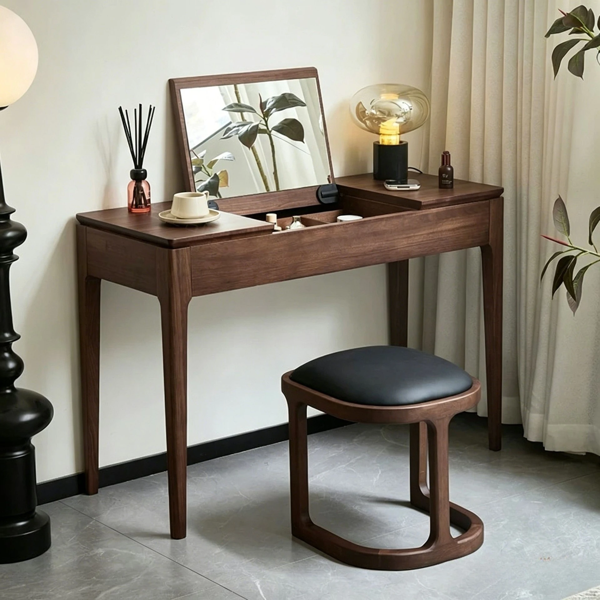 High-end Solid Wood Dressing Table, Desk Integrated Small Apartment, Bedroom Dressing Table, Black Walnut Dressing Table With Ma