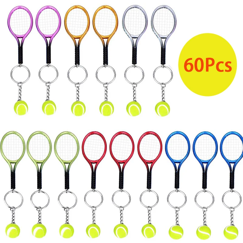 

60Pcs Tennis Keychain Mini Tennis Keyring Bag Pendant Suitable For Sports Lovers