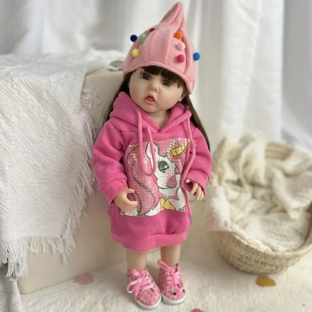 

22" Erin Full Body Soft Silicone Vinyl Dolls Sucking Finger Girl 3D Painted Reborn Baby Dolls For Kid's Gift Bebe Reborn