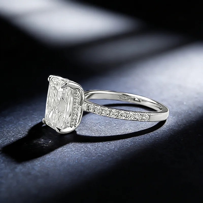 

Luxury Sparkling 7x10mm Rectangle Moissanite Women Ring - Female Wedding Engagement Party 925 Sterling Silver Jewelry Gift