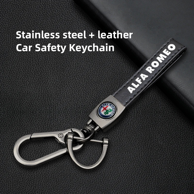 Car Metal Key Chain Auto Fine Leather Emblem Key Ring For Alfa Romeo 166 156 4C Spider Giulia Giulietta Mito 159 Tonale GT 147