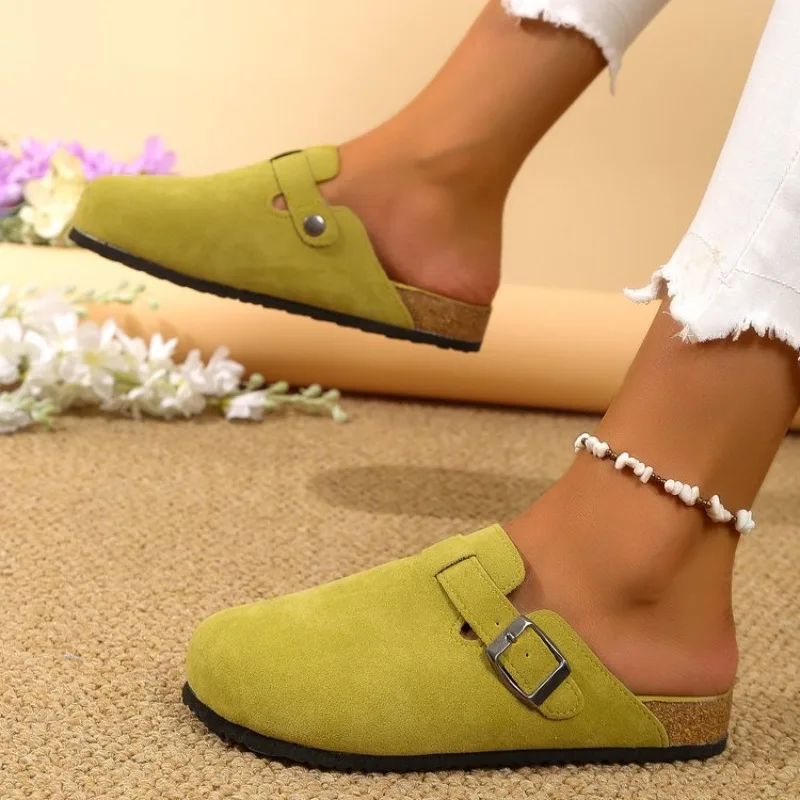 

Baotou Slides Female Couple Cork Slippers Women Roman Shoes Lady Flat Non Slip Comfort Suede Leather Casual Mule Clogs Lazy Shoe