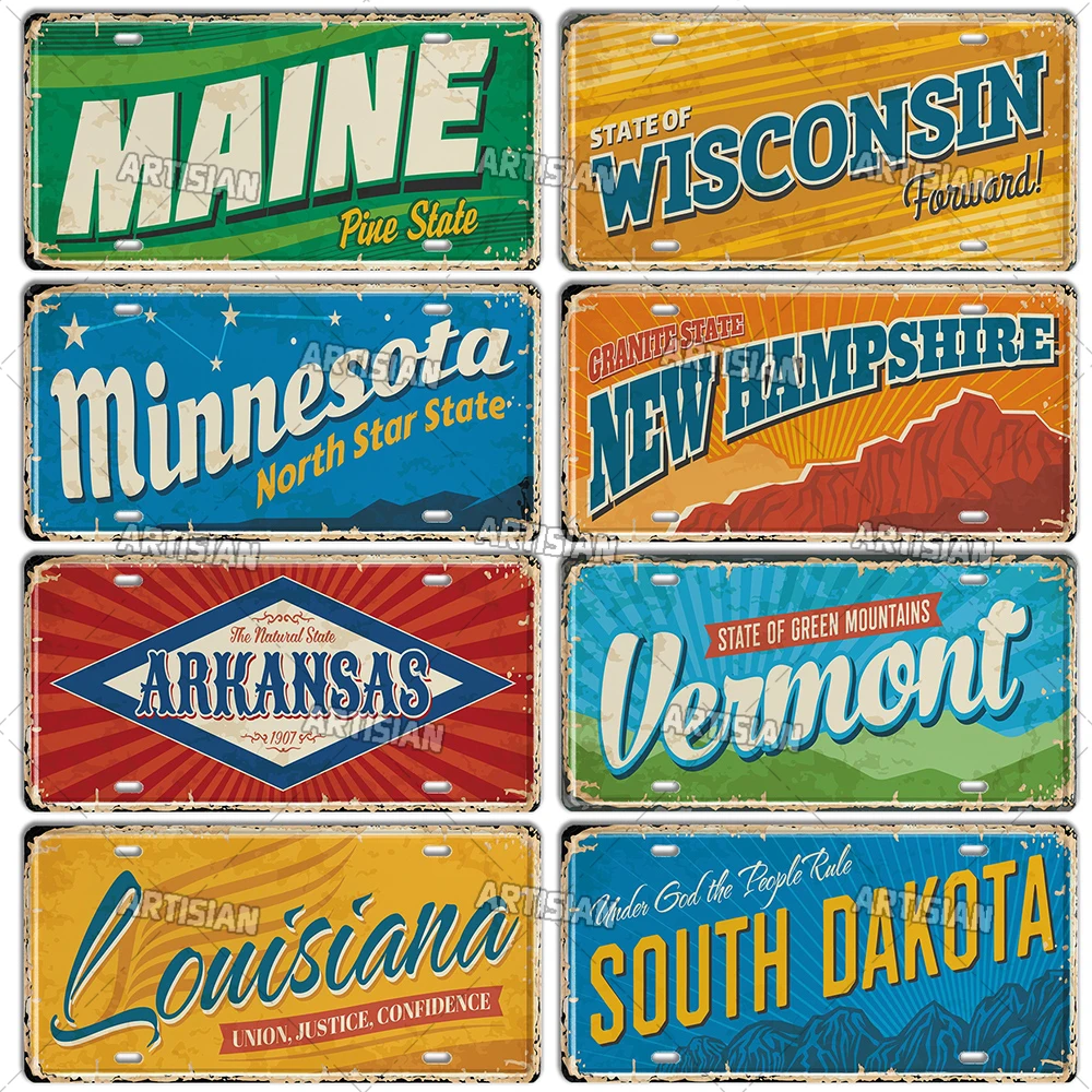 Artisian USA Car Plate Landmark Tin Plaque US City State Metal Sign Wall Decor Garage Bar Pub Club Hotel Cafe Kitchen Home