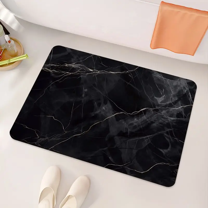 Black gold marble bathroom floor mat household bathroom door personalized gray cushion diatom mud creative absorbent floor mat