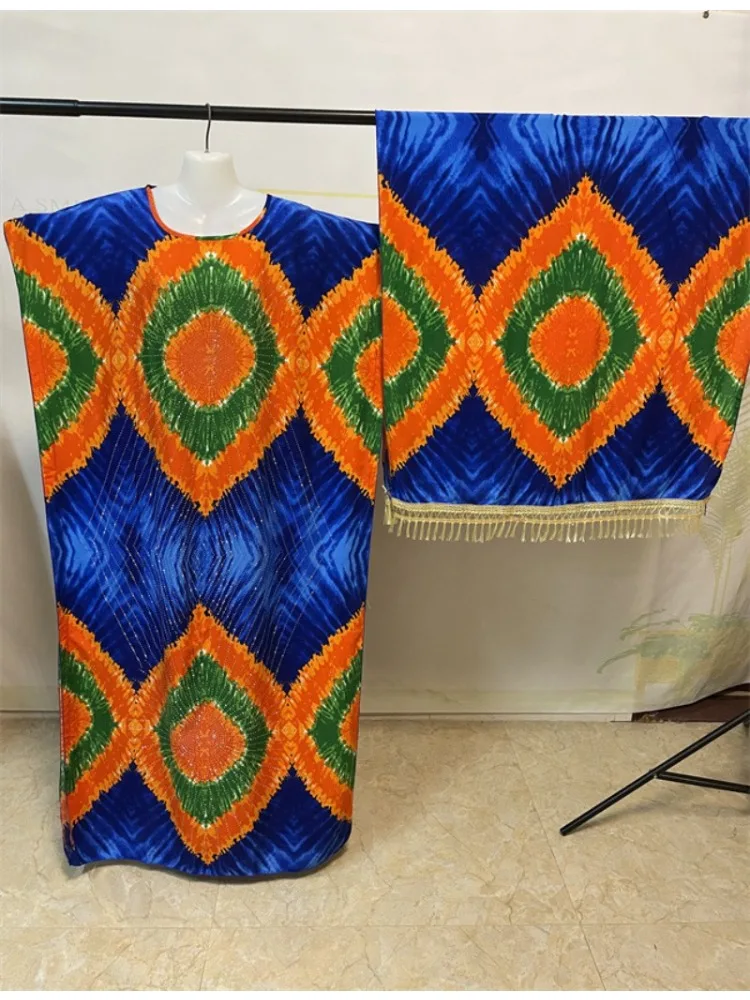 Abayas en coton musulman pour femmes, dubaï, perçage à chaud, imprimé Floral, ample, Robe africaine, Islam, Nigeria, avec châle, écharpe