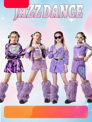 2-5pcs Set Girl Jazz Dance Costume Children Street Hip Hop Dance Girl Jazz Stage Sequin Girl Jazz Dance Costume for Girls 2-14Y