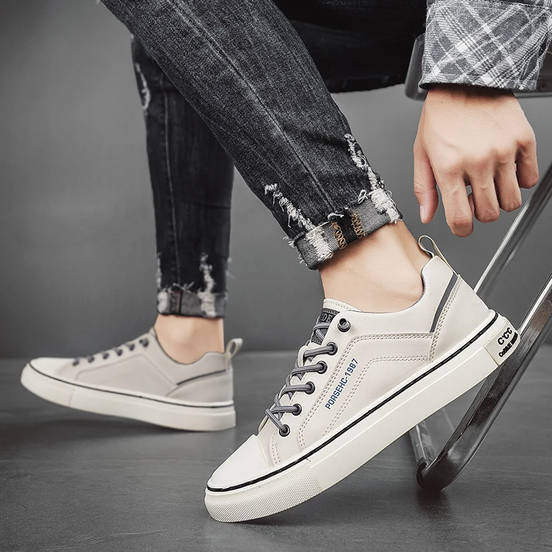 남성 가죽 신발 가을 패션 운동화 드라이빙 워킹 오피스 편안한 남성 슬립온 스케이트 플랫 논슬립 청소년 신발