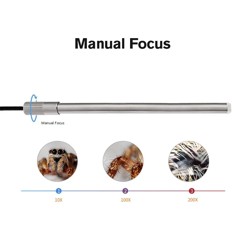 Microscope numérique 3 en 1 1080P USB caméra Endoscope IP67, 1.0 mp 10X à 200X loupe sur pied, Windows Android MAC