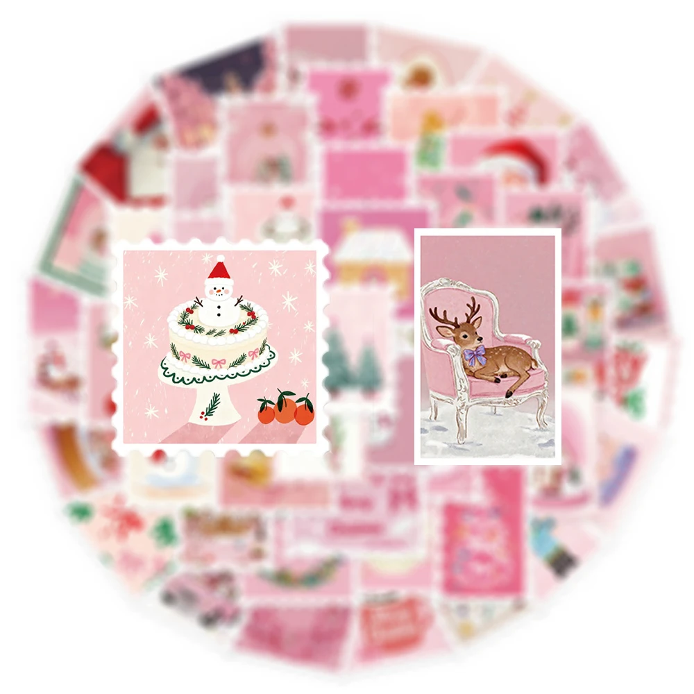 

10/30/50pcs Funny Pink Christmas Stamps Stickers Cute Cartoon Creative Decals Toy Laptop Suitcase Phone Graffiti Sticker Packing