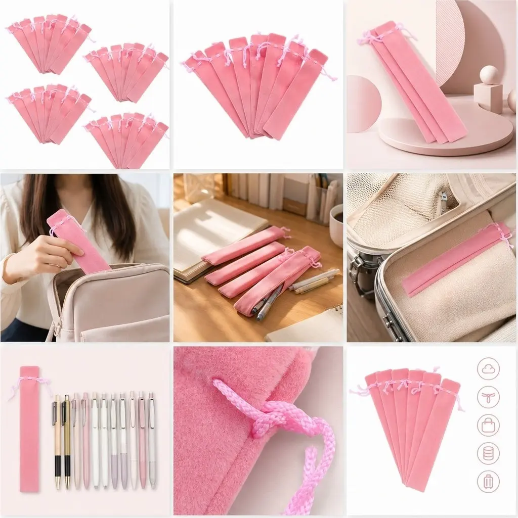 35Pcs Soft Lint Drawstring Pen Pouch Sleeve Holder Double Thickened Elegant Pen Case for Fountain Pens Markers Writing