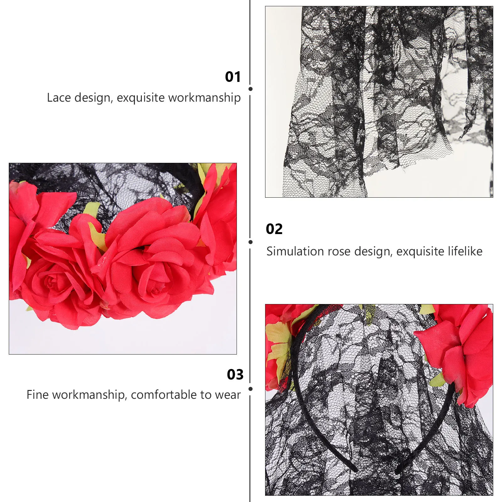 

Day of The Dead Rose Headband Long Veil Halloween Hair Clasp Party Wear Fake Rose Headband Party Headwear Cosplay Hair Clasp