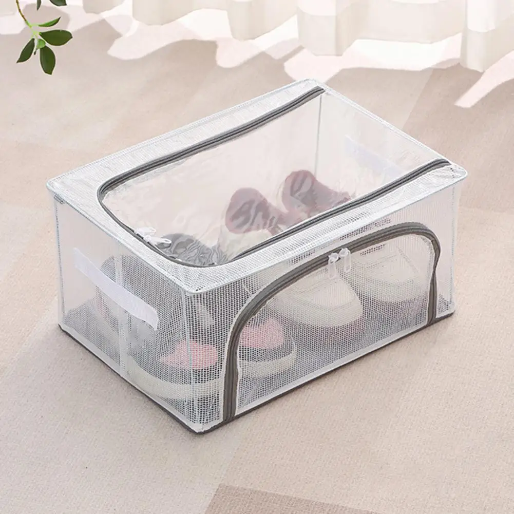 Easy-access Wardrobe Organizer Waterproof Under-bed Shoe Storage Box with Double-sided Openings Zipper Closure for Dustproof