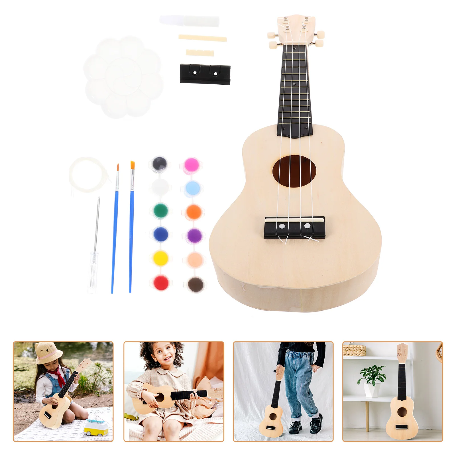 

21 Inch Diy Hawaii Guitar Simple Fun Handmade Basswood Lightweight Playable Musical Instrument Hawaii Ukulele Kit Simple Ukulele