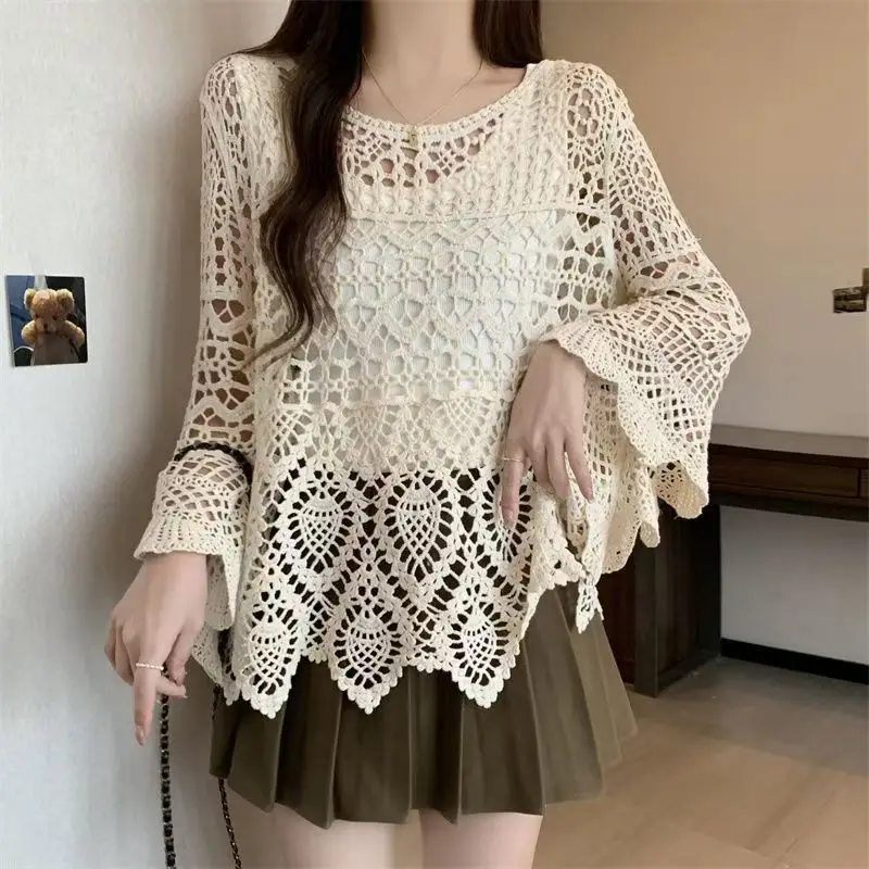 Mesh See-Through Bikini Cover Up, Long Sleeve Swimsuit Outerwear, Beach Vacation Sun Protection Robe