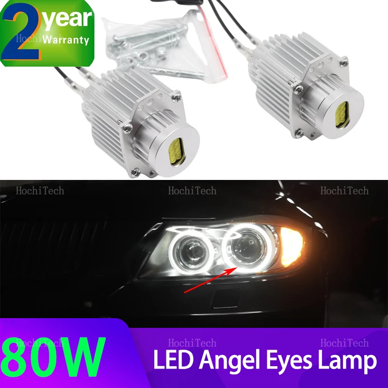 For BMW 3 Series E90 E91 Pre-LCI Xenon Headlight 2004-2007 80w White Angle Eyes LED Marker Light Ring Headlight Bulb Lamp