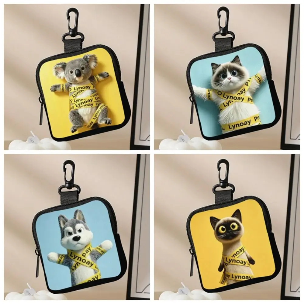 Trendy Mini Coin Purse Lightweight Waterproof Earphone Bag Cat Dog Print Portable Wallet Friends Gift