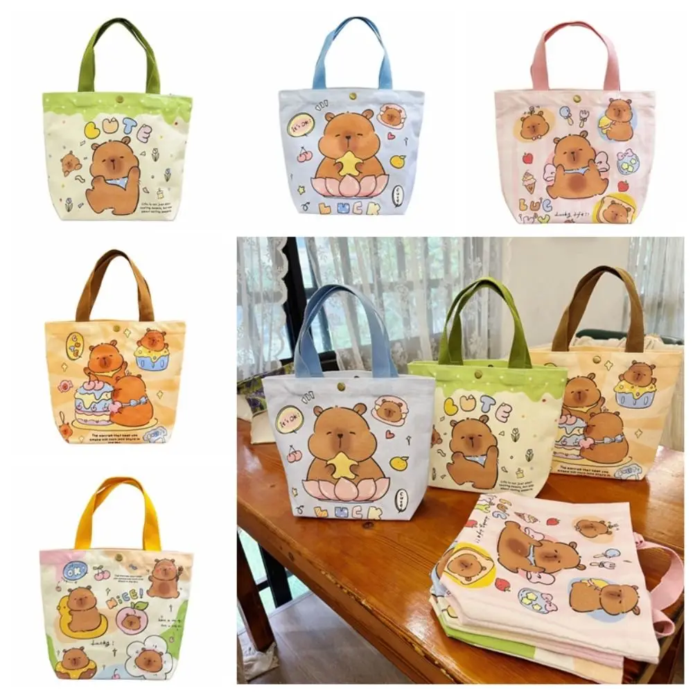 Handbag Thicken Capybara Canvas Bag Letter Cartoon Doll Capybara Shoulder Bag Lightweight Labubu Student Tote Bag Travel