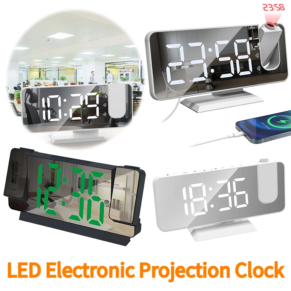 LED Backlight Snooze Clock with Time Temperature Display Intelligent Luminous Clock Projector Ceiling Clock for Office School