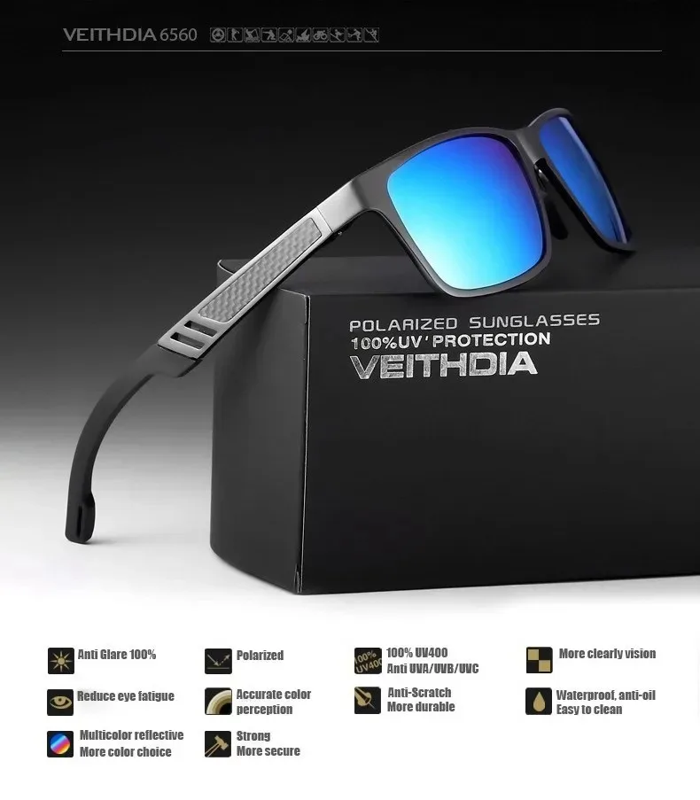 Veithdia Herren Sonnenbrille Aluminium polarisierten Spiegel Sonnenbrille fahren Sport brille Brillen Zubehör für männliche Frau v6560 – Detail 9