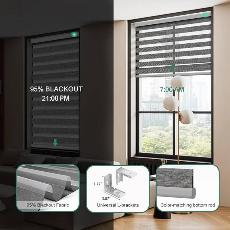New Customizable Light Filtering Polyester Fabric Charge By Usb Plug Zigbee Electric Zebra Roller Shades For Window