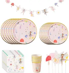 Fairy Party Tableware, Fairy Paper Plates Party Set, Fairy Birthday Tableware, for Fairy Birthday Party, Wedding, Baby Shower