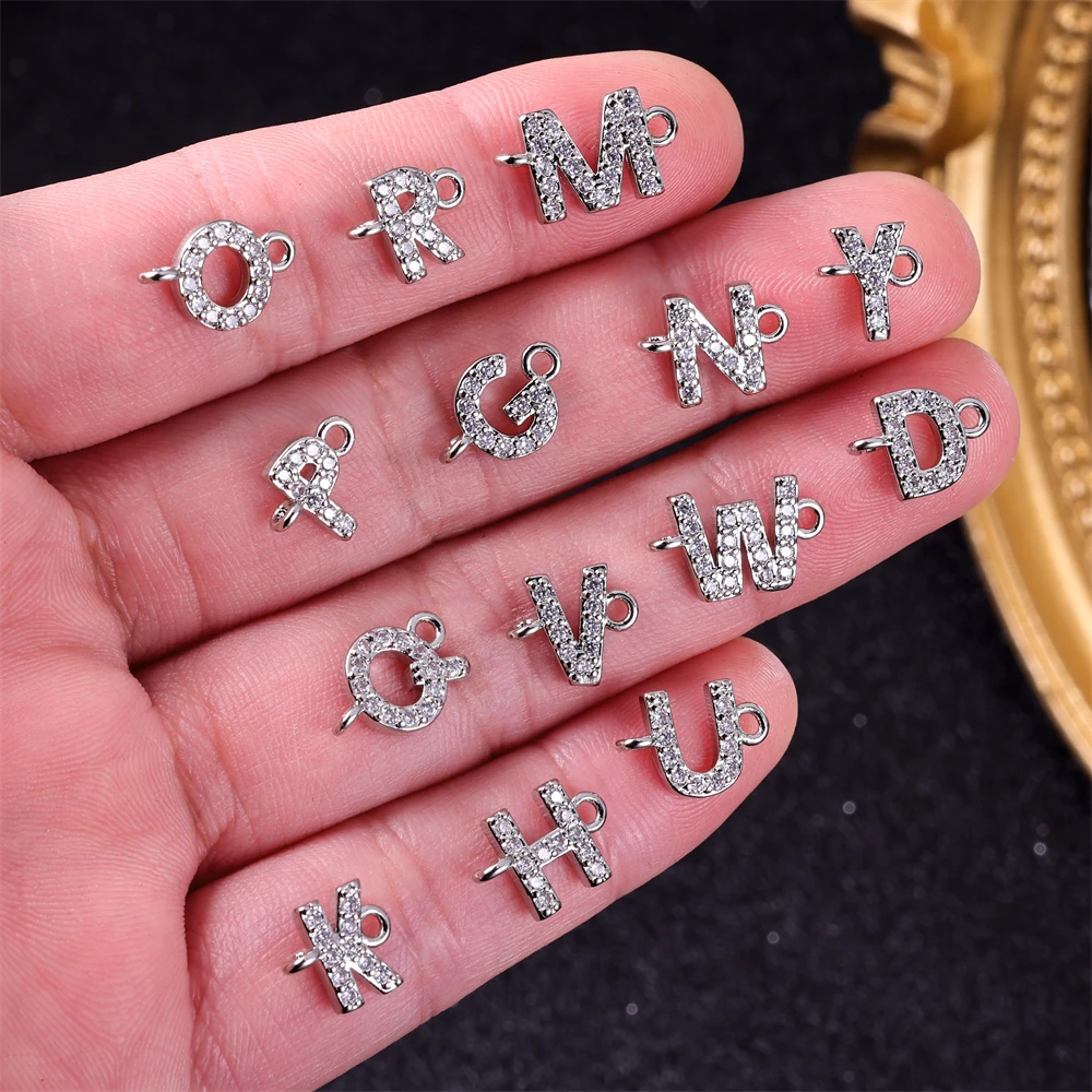 Juya New Design Small Size Decorative 2 Loops 26 Alphabet Initial Letter Charms Connectors For DIY Pendant Name Jewelry Making