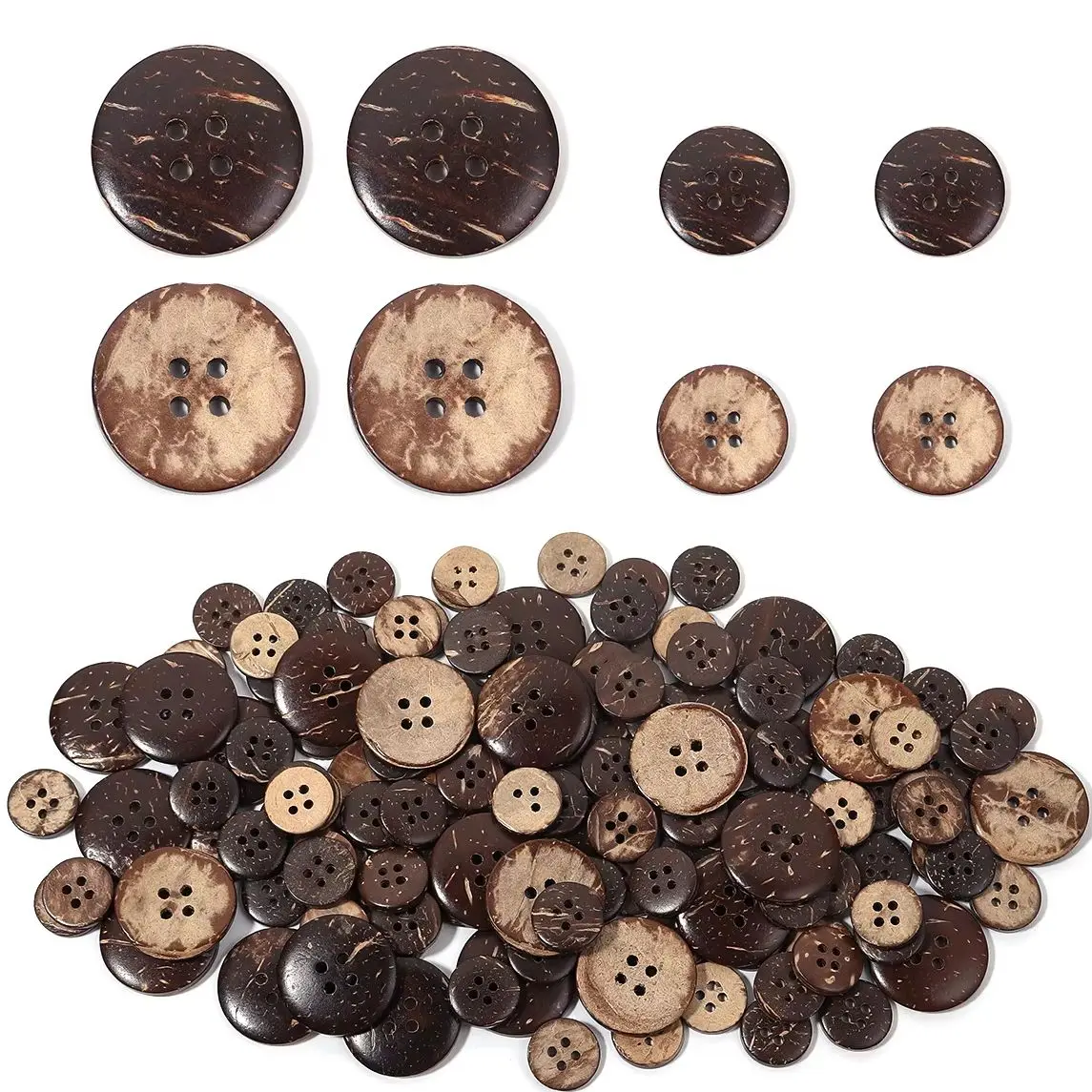 Natural Coconut Shell Original Color Button 4-Holes Round Button For Clothing Children Scrapbook Decorative Sewing Accessories