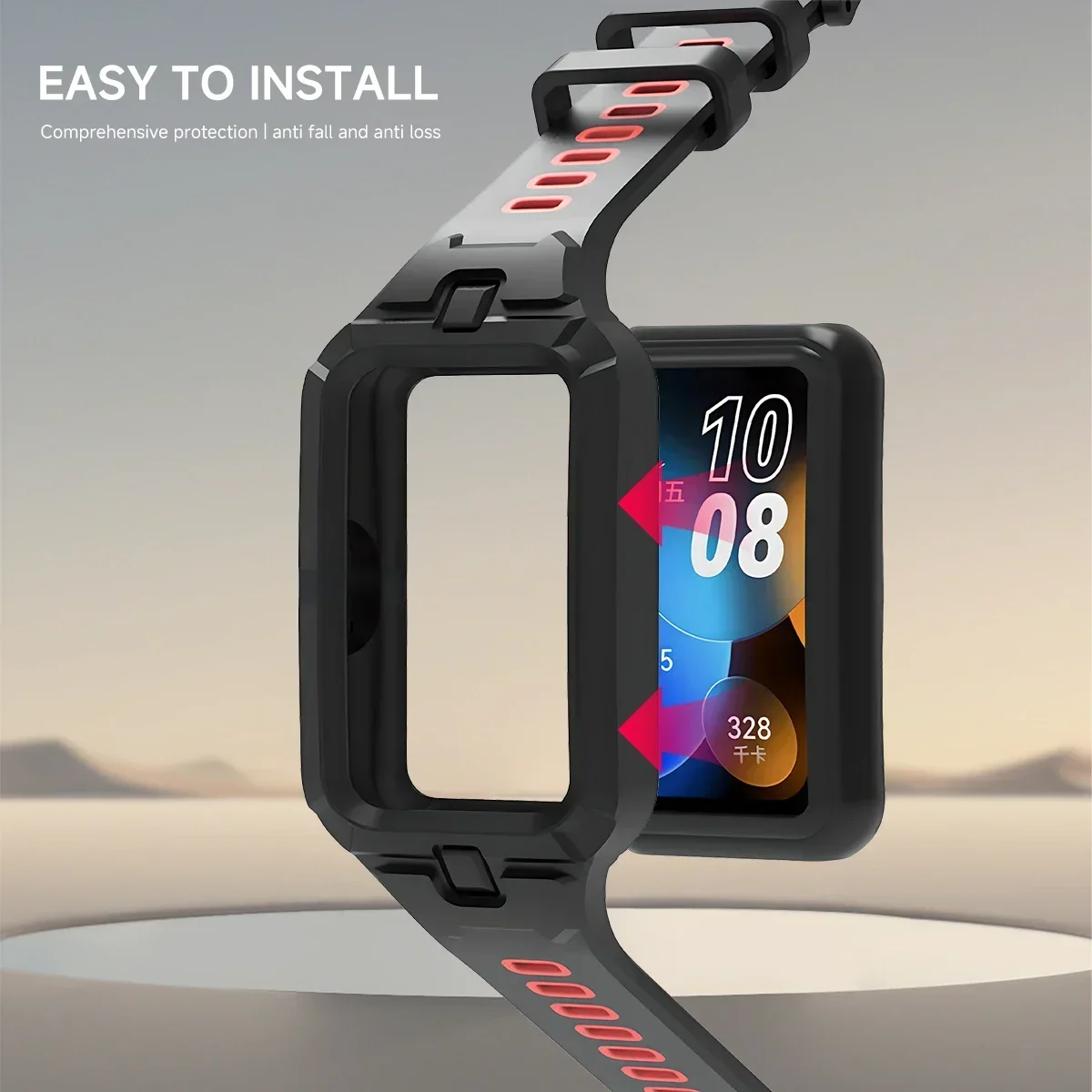 Coque en silicone + Bracelet pour Huawei Band 9 8 7 6, Bracelet de remplacement pour montre intelligente, sangles de pare-chocs respirantes pour Huawei Band9