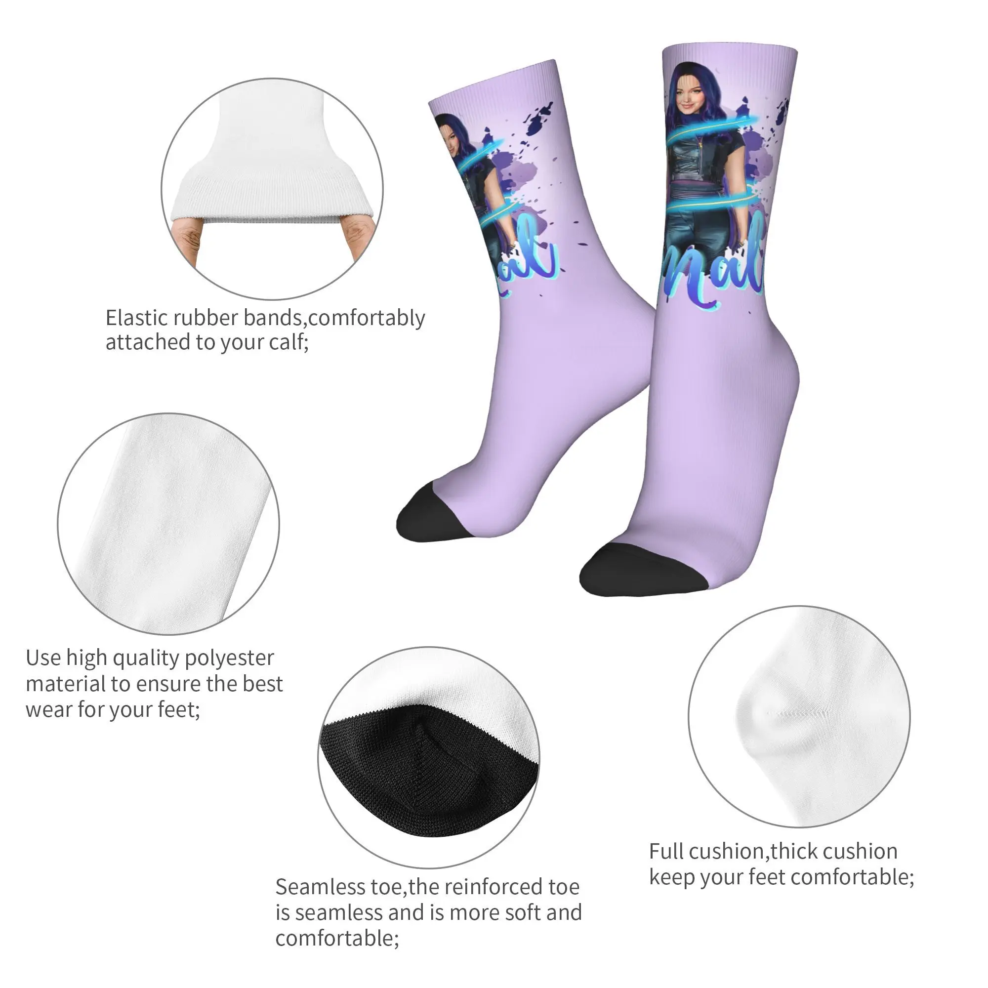 Mal Descendants 3 Socks Harajuku Sweat Absorbing Stockings All Season Long Socks Accessories for Man Woman Christmas Gifts