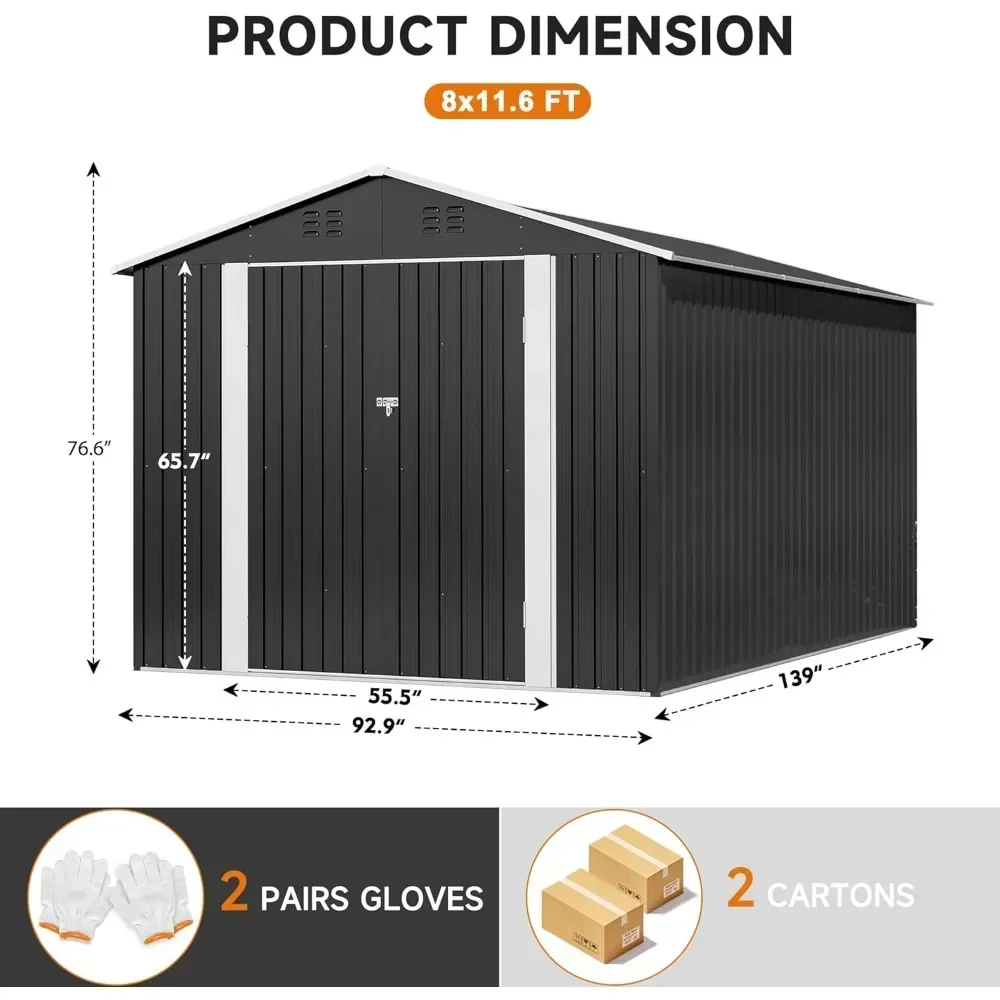 8 x 12 FT Outdoor Storage Shed, Metal Garden Shed with with Updated Frame Structure, Tool Sheds for Backyard Garden Patio Lawn