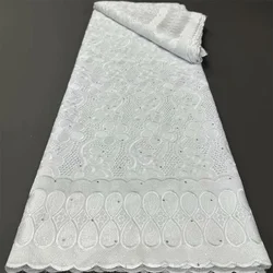 2024 NEW 5 Yards Nigerian 100% Cotton Fabric Satin Embroidery Fabric High Quality Swiss Voile Lace Material Men Dubai Style