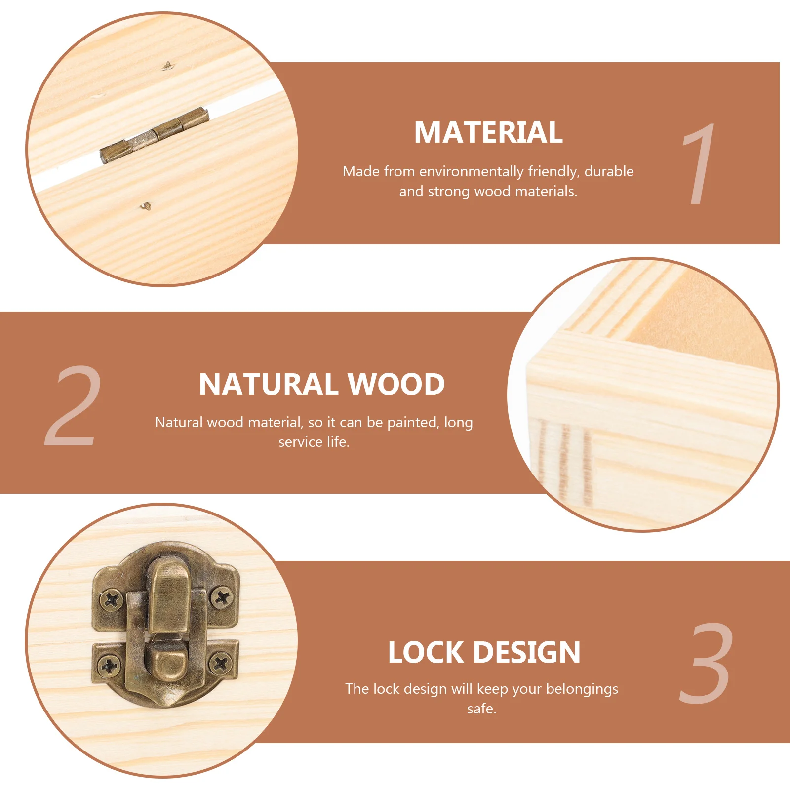 

2Pcs Unpainted Wooden Storage Box DIY Jewelry Container for Children Safe Portable Trinkets Holder with Smooth Surface Name