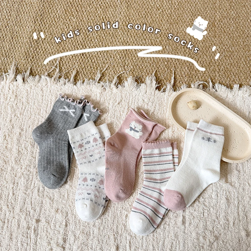 Girls' socks spring and autumn seamless mid tube socks for baby girls cartoon cotton socks breathable and sweat absorbing
