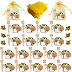 20 Pack Hexagon Mini Glass Honey Jars With Wooden Dipper  Gold Lids Bee Pendants Jutes  20 Pack- Perfect For Baby Showers