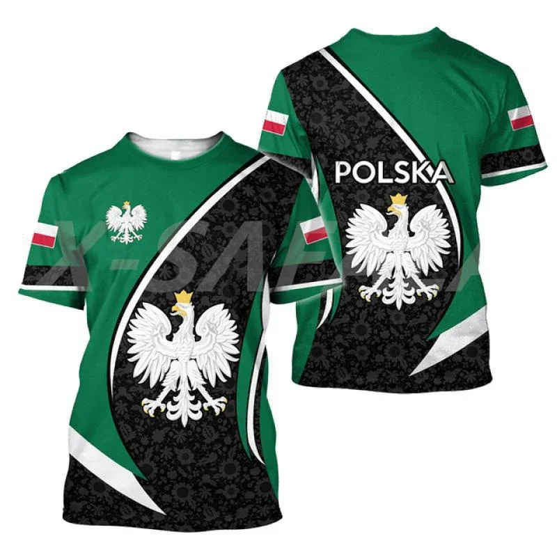 2023 POLSKA Poland National Emblem Printed 3D Men's T-Shirt O Neck Short Sleeve Fashion Cool Streetwear Plus Size Loose Shirt